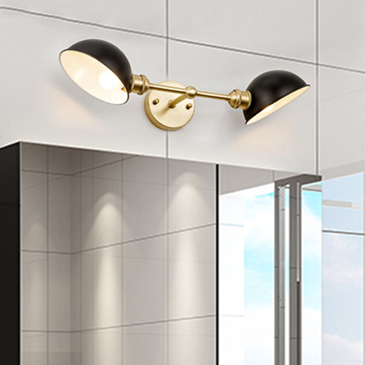2 Heads Bathroom Wall Light Sconce Modern Black and Gold Vanity Lamp with Dome Metal Shade Clearhalo 'Cast Iron' 'Glass' 'Industrial' 'Modern wall lights' 'Modern' 'Tiffany' 'Traditional wall lights' 'Wall Lamps & Sconces' 'Wall Lights' Lighting' 1865562