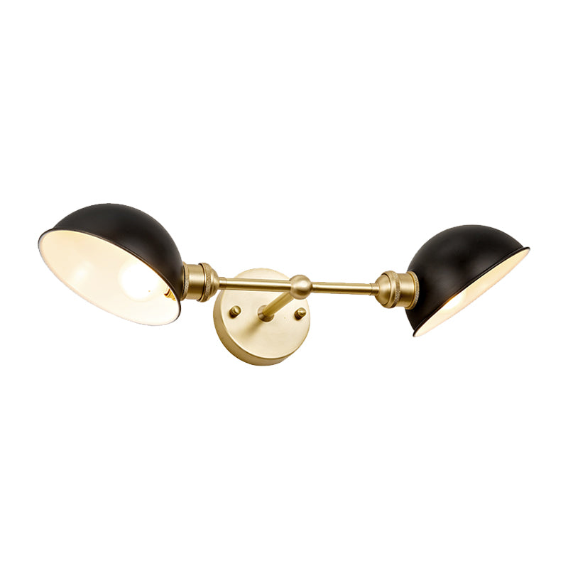 2 Heads Bathroom Wall Light Sconce Modern Black and Gold Vanity Lamp with Dome Metal Shade Clearhalo 'Cast Iron' 'Glass' 'Industrial' 'Modern wall lights' 'Modern' 'Tiffany' 'Traditional wall lights' 'Wall Lamps & Sconces' 'Wall Lights' Lighting' 1865563