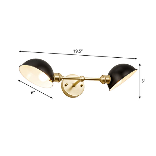 2 Heads Bathroom Wall Light Sconce Modern Black and Gold Vanity Lamp with Dome Metal Shade Clearhalo 'Cast Iron' 'Glass' 'Industrial' 'Modern wall lights' 'Modern' 'Tiffany' 'Traditional wall lights' 'Wall Lamps & Sconces' 'Wall Lights' Lighting' 1865564