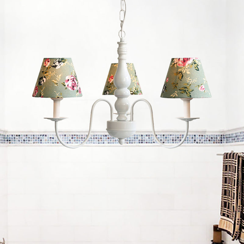 Kids Flower Hanging Light with Tapered Shade 3 Lights Metal Chandelier in Green for Nursing Room Clearhalo 'Ceiling Lights' 'Chandeliers' Lighting' options 186568