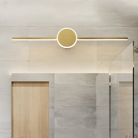 Modern Line through Cylinder Wall Sconce Metallic LED Washbasin Vanity Lighting Fixture in Gold Gold Clearhalo 'Cast Iron' 'Glass' 'Industrial' 'Modern wall lights' 'Modern' 'Tiffany' 'Traditional wall lights' 'Vanity Lights' 'Wall Lights' Lighting' 1865689