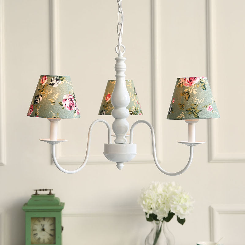 Kids Flower Hanging Light with Tapered Shade 3 Lights Metal Chandelier in Green for Nursing Room Clearhalo 'Ceiling Lights' 'Chandeliers' Lighting' options 186569