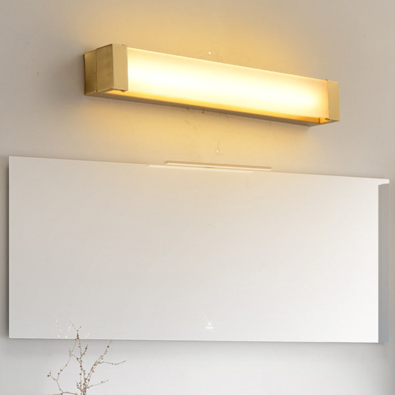 LED Washbasin Sconce Lighting Minimal Brass Vanity Light Fixture with Rectangular Acrylic Shade, 12"/16.5" Wide Brass Clearhalo 'Cast Iron' 'Glass' 'Industrial' 'Modern wall lights' 'Modern' 'Tiffany' 'Traditional wall lights' 'Vanity Lights' 'Wall Lights' Lighting' 1865839