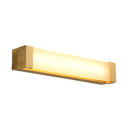 LED Washbasin Sconce Lighting Minimal Brass Vanity Light Fixture with Rectangular Acrylic Shade, 12"/16.5" Wide Clearhalo 'Cast Iron' 'Glass' 'Industrial' 'Modern wall lights' 'Modern' 'Tiffany' 'Traditional wall lights' 'Vanity Lights' 'Wall Lights' Lighting' 1865841