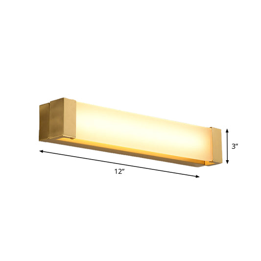 LED Washbasin Sconce Lighting Minimal Brass Vanity Light Fixture with Rectangular Acrylic Shade, 12"/16.5" Wide Clearhalo 'Cast Iron' 'Glass' 'Industrial' 'Modern wall lights' 'Modern' 'Tiffany' 'Traditional wall lights' 'Vanity Lights' 'Wall Lights' Lighting' 1865842