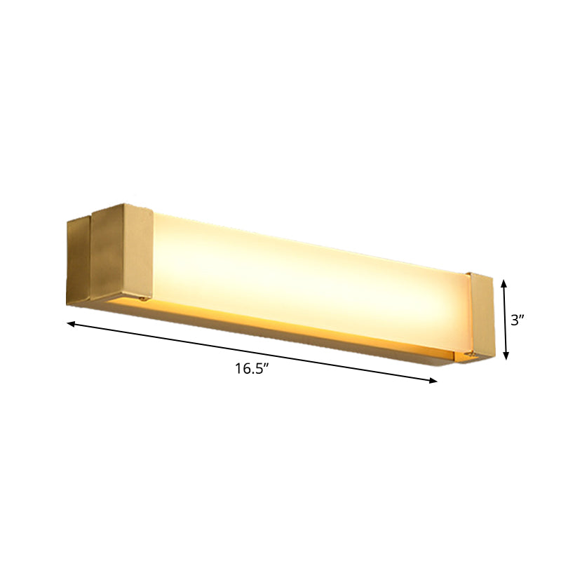 LED Washbasin Sconce Lighting Minimal Brass Vanity Light Fixture with Rectangular Acrylic Shade, 12"/16.5" Wide Clearhalo 'Cast Iron' 'Glass' 'Industrial' 'Modern wall lights' 'Modern' 'Tiffany' 'Traditional wall lights' 'Vanity Lights' 'Wall Lights' Lighting' 1865843