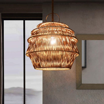 Beige/Coffee Jar-Like Down Lighting Rustic 1-Light Bamboo Ceiling Suspension Lamp for Dining Room Coffee Clearhalo 'Ceiling Lights' 'Pendant Lights' 'Pendants' Lighting' 1865900_722ad1c7-db1f-48e2-a540-f31922280c86