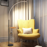 Bent Metallic Standing Lighting Contemporary LED Black Floor Lamp with Table Design in Warm/White Light Clearhalo 'Floor Lamps' 'Lamps' Lighting' 1865946