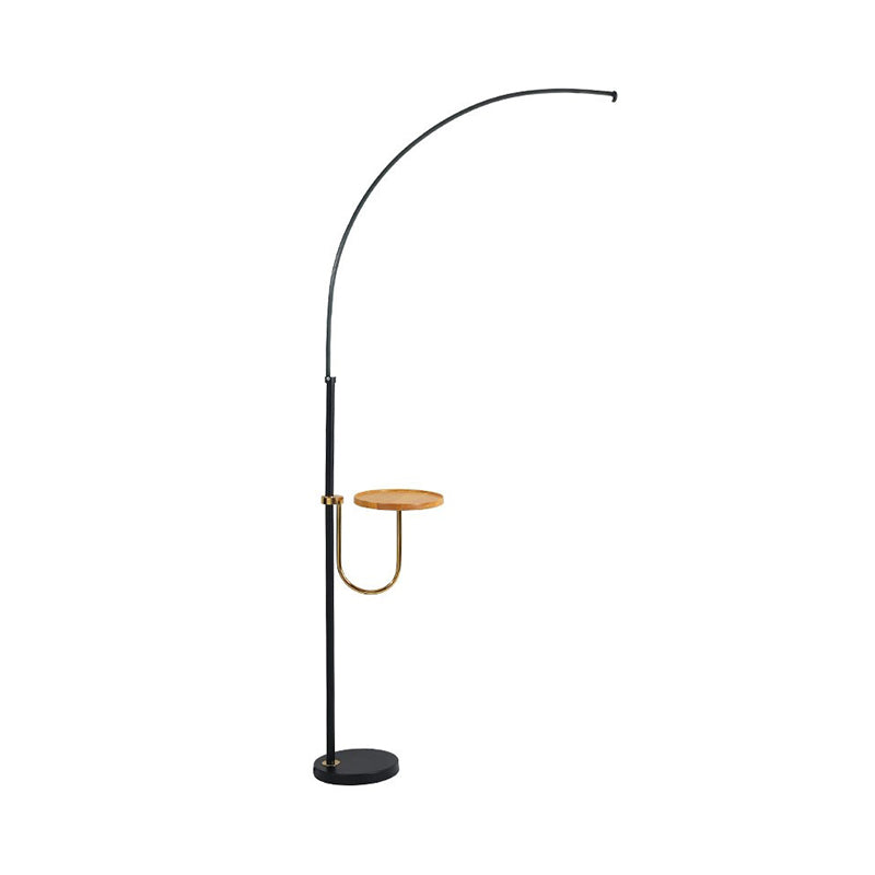 Bent Metallic Standing Lighting Contemporary LED Black Floor Lamp with Table Design in Warm/White Light Clearhalo 'Floor Lamps' 'Lamps' Lighting' 1865947