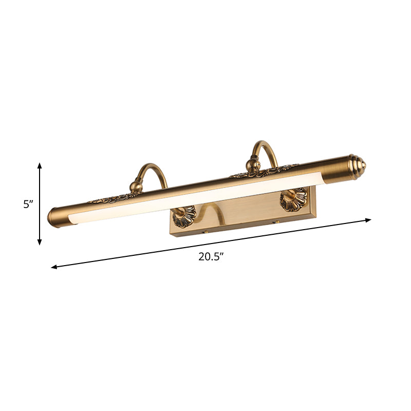 Brass Slim Tube Wall Mounted Lamp Modernism All Copper LED Vanity Lighting Idea with 2 Arms Clearhalo 'Cast Iron' 'Glass' 'Industrial' 'Modern wall lights' 'Modern' 'Tiffany' 'Traditional wall lights' 'Vanity Lights' 'Wall Lights' Lighting' 1865956