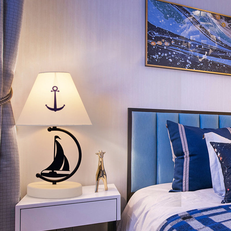 1 Head Bedchamber Table Light Kids White Nightstand Lamp with Wide Flare Fabric Shade Clearhalo 'Lamps' 'Table Lamps' Lighting' 1865982