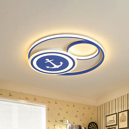 Round Close to Ceiling Lighting Mediterranean Acrylic LED Blue Flush Light Fixture with Anchor Pattern Blue Clearhalo 'Ceiling Lights' 'Close To Ceiling Lights' 'Close to ceiling' 'Flush mount' Lighting' 1865993