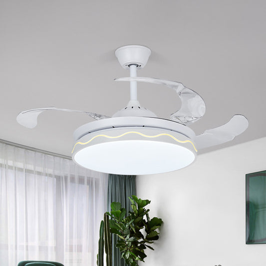 Circular Ceiling Fan Light Fixture Simple Metal 42" W LED White Semi Flush Mount with Wavy Line Design, 3-Blade White Clearhalo 'Ceiling Fans with Lights' 'Ceiling Fans' 'Modern Ceiling Fans' 'Modern' Lighting' 1866015
