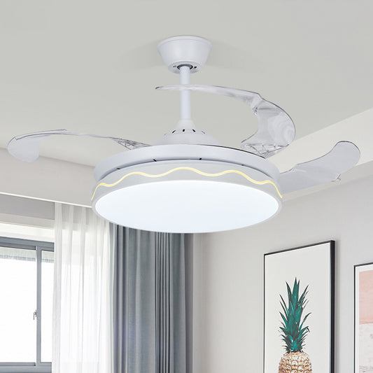 Circular Ceiling Fan Light Fixture Simple Metal 42" W LED White Semi Flush Mount with Wavy Line Design, 3-Blade Clearhalo 'Ceiling Fans with Lights' 'Ceiling Fans' 'Modern Ceiling Fans' 'Modern' Lighting' 1866016