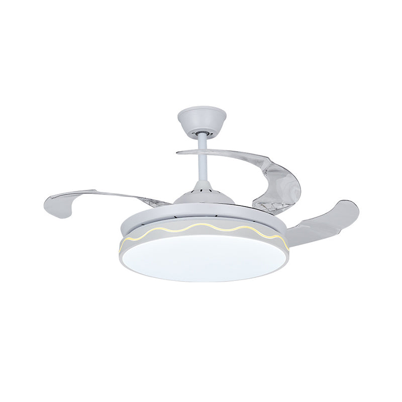 Circular Ceiling Fan Light Fixture Simple Metal 42" W LED White Semi Flush Mount with Wavy Line Design, 3-Blade Clearhalo 'Ceiling Fans with Lights' 'Ceiling Fans' 'Modern Ceiling Fans' 'Modern' Lighting' 1866017