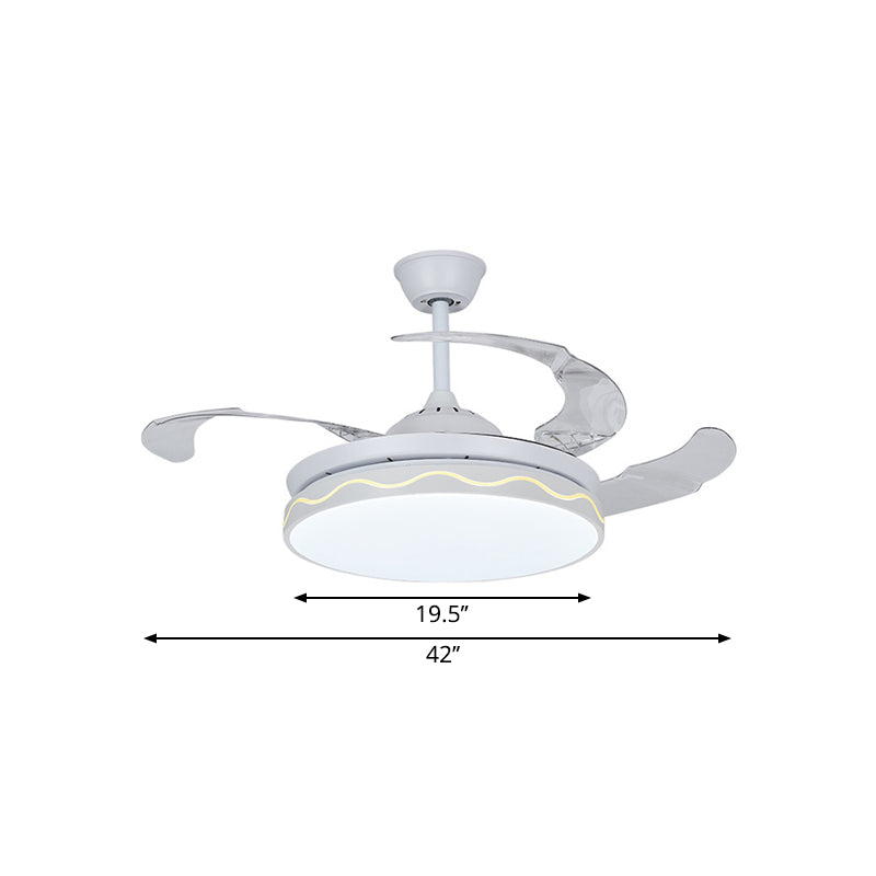 Circular Ceiling Fan Light Fixture Simple Metal 42" W LED White Semi Flush Mount with Wavy Line Design, 3-Blade Clearhalo 'Ceiling Fans with Lights' 'Ceiling Fans' 'Modern Ceiling Fans' 'Modern' Lighting' 1866018