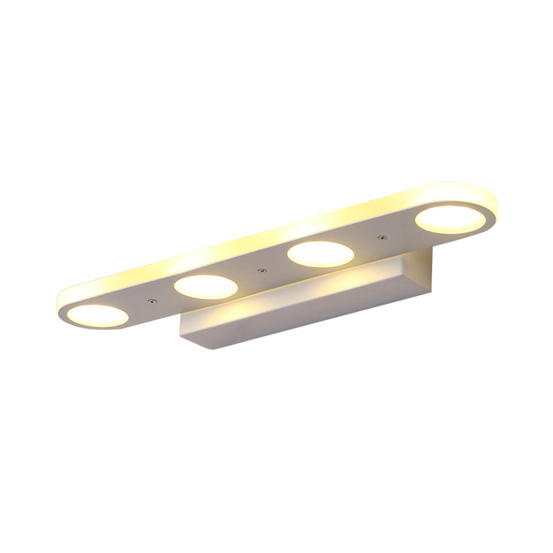 Oblong Vanity Wall Light Fixture Simplicity Metal 4/6-Light White Wall Mounted Lamp in Warm/White Light Clearhalo 'Cast Iron' 'Glass' 'Industrial' 'Modern wall lights' 'Modern' 'Tiffany' 'Traditional wall lights' 'Vanity Lights' 'Wall Lights' Lighting' 1866029