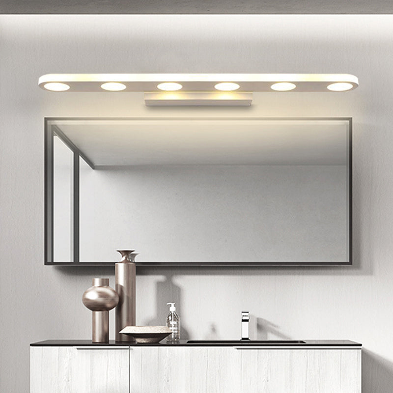Oblong Vanity Wall Light Fixture Simplicity Metal 4/6-Light White Wall Mounted Lamp in Warm/White Light Clearhalo 'Cast Iron' 'Glass' 'Industrial' 'Modern wall lights' 'Modern' 'Tiffany' 'Traditional wall lights' 'Vanity Lights' 'Wall Lights' Lighting' 1866033