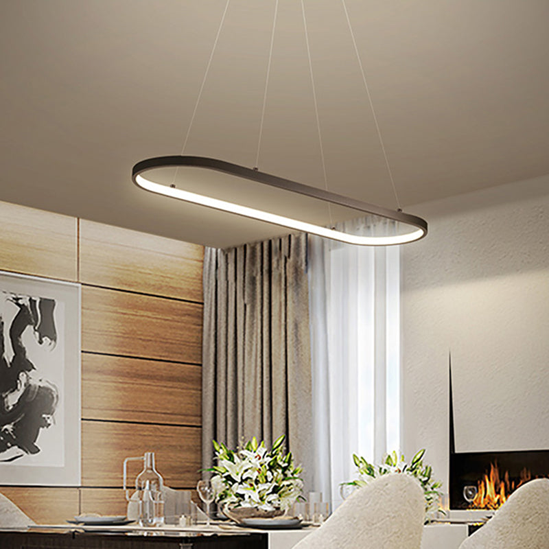 LED Restaurant Ceiling Hang Fixture Modern Black/White Island Lamp with Ellipse Metal Shade, Warm/White Light Black Clearhalo 'Ceiling Lights' 'Island Lights' Lighting' 1866070