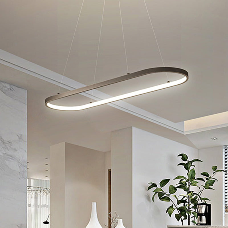 LED Restaurant Ceiling Hang Fixture Modern Black/White Island Lamp with Ellipse Metal Shade, Warm/White Light Clearhalo 'Ceiling Lights' 'Island Lights' Lighting' 1866071