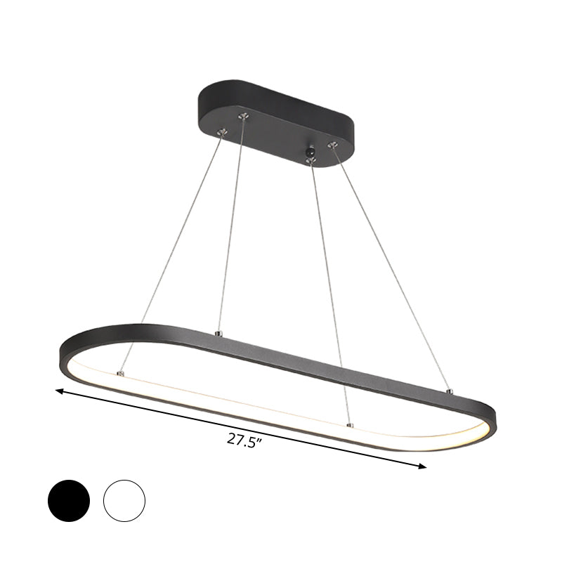 LED Restaurant Ceiling Hang Fixture Modern Black/White Island Lamp with Ellipse Metal Shade, Warm/White Light Clearhalo 'Ceiling Lights' 'Island Lights' Lighting' 1866073