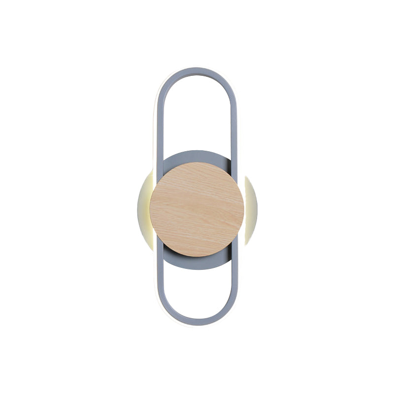 Grey Oval and Round Wall Mount Light Contemporary LED Metal Wall Sconce Lighting for Bedside Clearhalo 'Cast Iron' 'Glass' 'Industrial' 'Modern wall lights' 'Modern' 'Tiffany' 'Traditional wall lights' 'Wall Lamps & Sconces' 'Wall Lights' Lighting' 1866084
