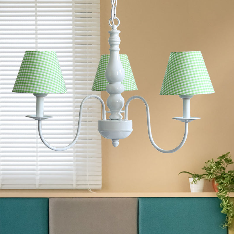 Restaurant Plaid Shade Suspension Light Fabric 3 Bulbs Nordic Stylish Kids Chandelier Clearhalo 'Ceiling Lights' 'Chandeliers' Lighting' options 186612