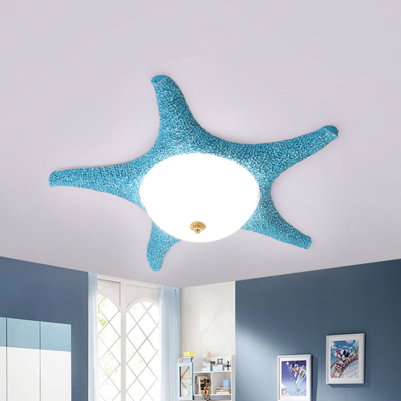 Resin Starfish Flush Lighting Children Style LED Ceiling Mount Light Fixture in Pink/Yellow/Blue, Warm/White Light Blue Clearhalo 'Ceiling Lights' 'Close To Ceiling Lights' 'Close to ceiling' 'Flush mount' Lighting' 1866120