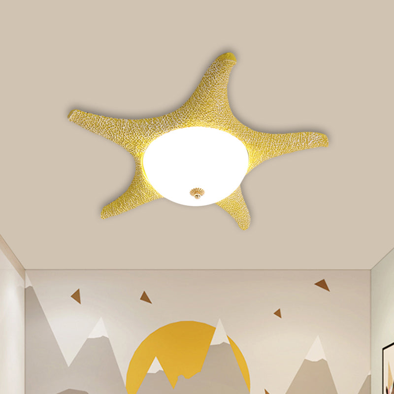 Resin Starfish Flush Lighting Children Style LED Ceiling Mount Light Fixture in Pink/Yellow/Blue, Warm/White Light Yellow Clearhalo 'Ceiling Lights' 'Close To Ceiling Lights' 'Close to ceiling' 'Flush mount' Lighting' 1866124