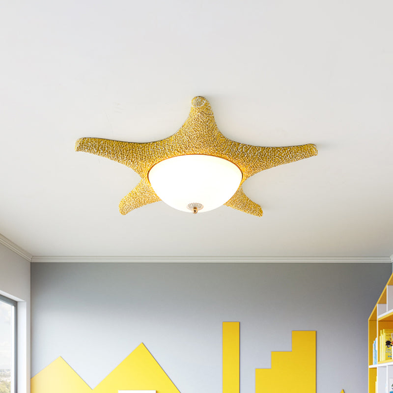 Resin Starfish Flush Lighting Children Style LED Ceiling Mount Light Fixture in Pink/Yellow/Blue, Warm/White Light Clearhalo 'Ceiling Lights' 'Close To Ceiling Lights' 'Close to ceiling' 'Flush mount' Lighting' 1866125