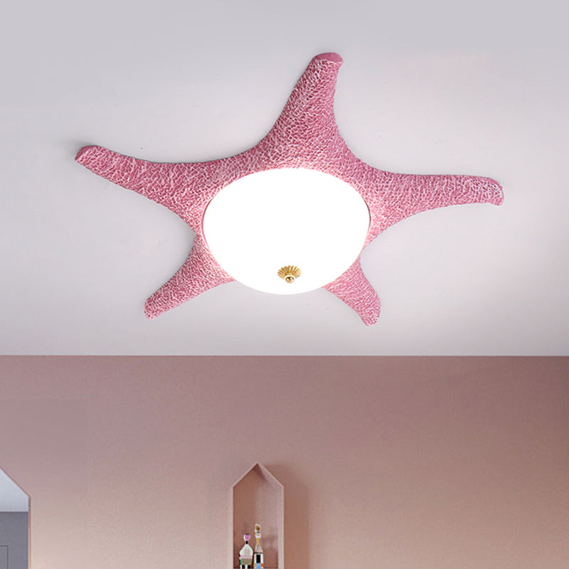 Resin Starfish Flush Lighting Children Style LED Ceiling Mount Light Fixture in Pink/Yellow/Blue, Warm/White Light Pink Clearhalo 'Ceiling Lights' 'Close To Ceiling Lights' 'Close to ceiling' 'Flush mount' Lighting' 1866128
