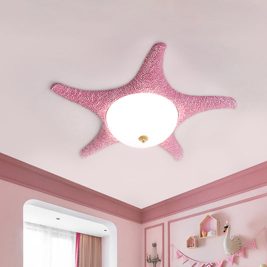 Resin Starfish Flush Lighting Children Style LED Ceiling Mount Light Fixture in Pink/Yellow/Blue, Warm/White Light Clearhalo 'Ceiling Lights' 'Close To Ceiling Lights' 'Close to ceiling' 'Flush mount' Lighting' 1866129