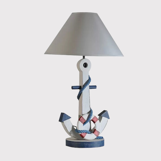 Conical Fabric Task Lighting Kids Single Blub White Desk Lamp with Anchor Wooden Base Clearhalo 'Lamps' 'Table Lamps' Lighting' 1866138