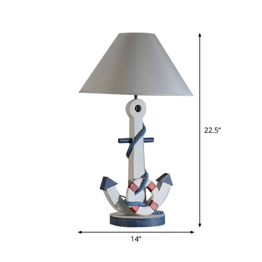 Conical Fabric Task Lighting Kids Single Blub White Desk Lamp with Anchor Wooden Base Clearhalo 'Lamps' 'Table Lamps' Lighting' 1866139