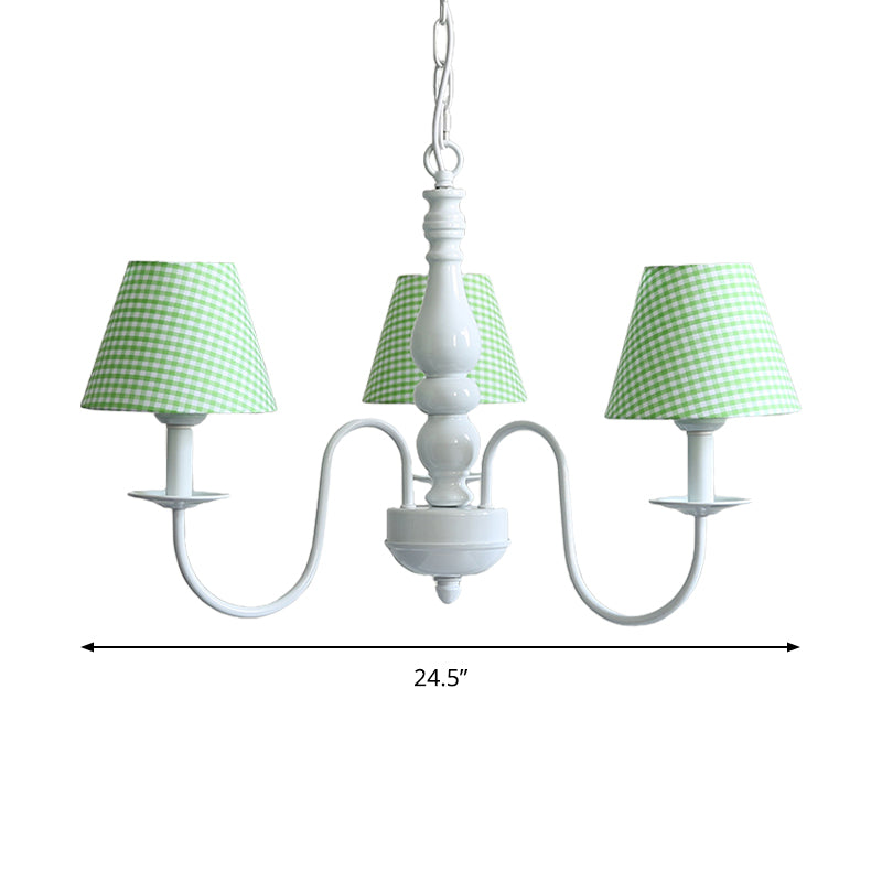 Restaurant Plaid Shade Suspension Light Fabric 3 Bulbs Nordic Stylish Kids Chandelier Clearhalo 'Ceiling Lights' 'Chandeliers' Lighting' options 186614