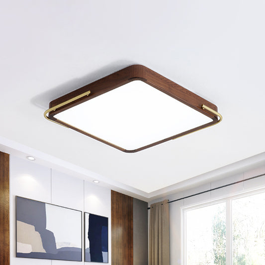 Contemporary LED Ceiling Light Brown Square/Rectangle Flush Mount Lighting with Wood Shade, 13"/19"/27" Long Brown Clearhalo 'Ceiling Lights' 'Close To Ceiling Lights' 'Close to ceiling' 'Flush mount' Lighting' 1866166