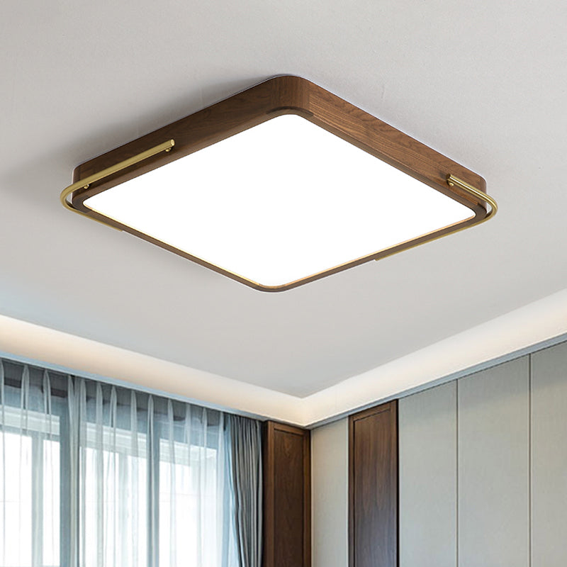 Contemporary LED Ceiling Light Brown Square/Rectangle Flush Mount Lighting with Wood Shade, 13"/19"/27" Long Clearhalo 'Ceiling Lights' 'Close To Ceiling Lights' 'Close to ceiling' 'Flush mount' Lighting' 1866167