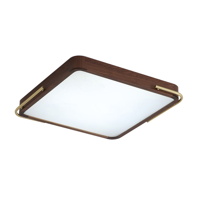 Contemporary LED Ceiling Light Brown Square/Rectangle Flush Mount Lighting with Wood Shade, 13"/19"/27" Long Clearhalo 'Ceiling Lights' 'Close To Ceiling Lights' 'Close to ceiling' 'Flush mount' Lighting' 1866168