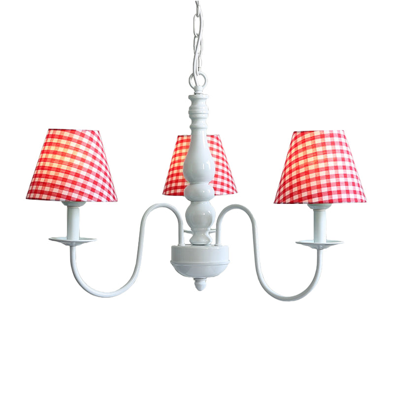 Restaurant Plaid Shade Suspension Light Fabric 3 Bulbs Nordic Stylish Kids Chandelier Clearhalo 'Ceiling Lights' 'Chandeliers' Lighting' options 186617