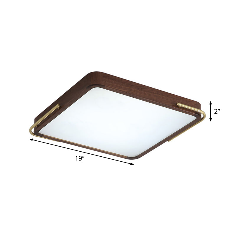 Contemporary LED Ceiling Light Brown Square/Rectangle Flush Mount Lighting with Wood Shade, 13"/19"/27" Long Clearhalo 'Ceiling Lights' 'Close To Ceiling Lights' 'Close to ceiling' 'Flush mount' Lighting' 1866170