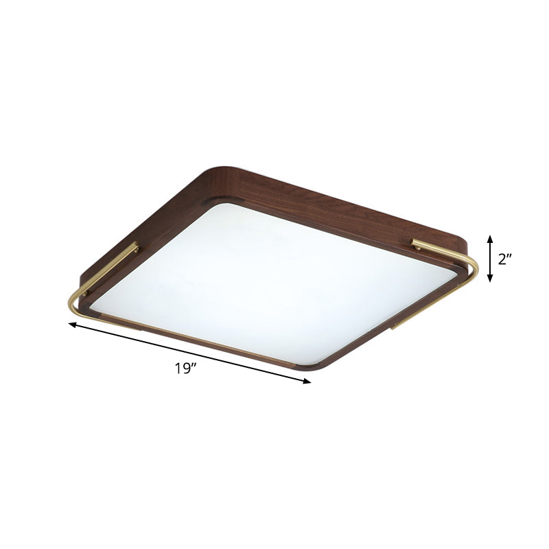 Contemporary LED Ceiling Light Brown Square/Rectangle Flush Mount Lighting with Wood Shade, 13"/19"/27" Long Clearhalo 'Ceiling Lights' 'Close To Ceiling Lights' 'Close to ceiling' 'Flush mount' Lighting' 1866170