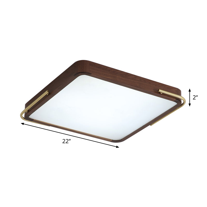 Contemporary LED Ceiling Light Brown Square/Rectangle Flush Mount Lighting with Wood Shade, 13"/19"/27" Long Clearhalo 'Ceiling Lights' 'Close To Ceiling Lights' 'Close to ceiling' 'Flush mount' Lighting' 1866171