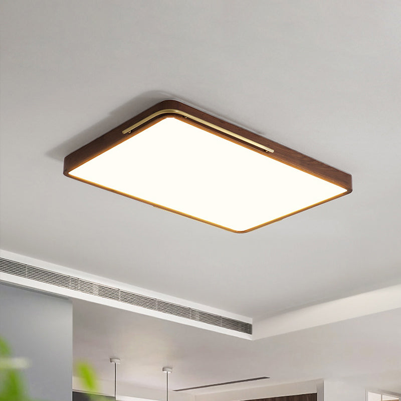 Contemporary LED Ceiling Light Brown Square/Rectangle Flush Mount Lighting with Wood Shade, 13"/19"/27" Long Clearhalo 'Ceiling Lights' 'Close To Ceiling Lights' 'Close to ceiling' 'Flush mount' Lighting' 1866173