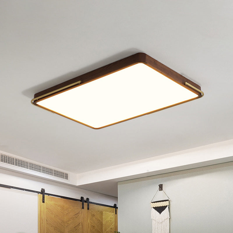 Contemporary LED Ceiling Light Brown Square/Rectangle Flush Mount Lighting with Wood Shade, 13"/19"/27" Long Clearhalo 'Ceiling Lights' 'Close To Ceiling Lights' 'Close to ceiling' 'Flush mount' Lighting' 1866174