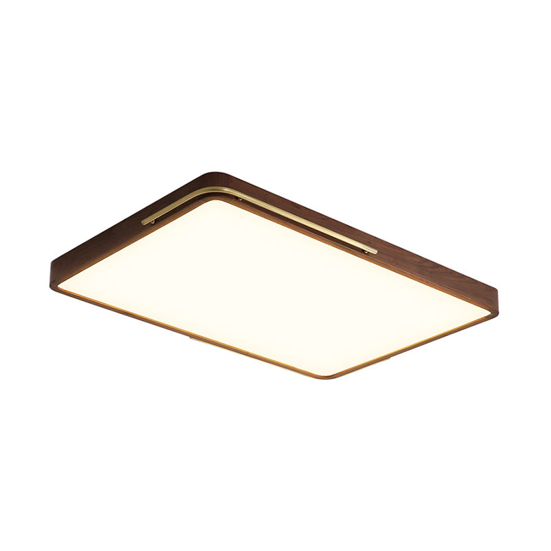 Contemporary LED Ceiling Light Brown Square/Rectangle Flush Mount Lighting with Wood Shade, 13"/19"/27" Long Clearhalo 'Ceiling Lights' 'Close To Ceiling Lights' 'Close to ceiling' 'Flush mount' Lighting' 1866175