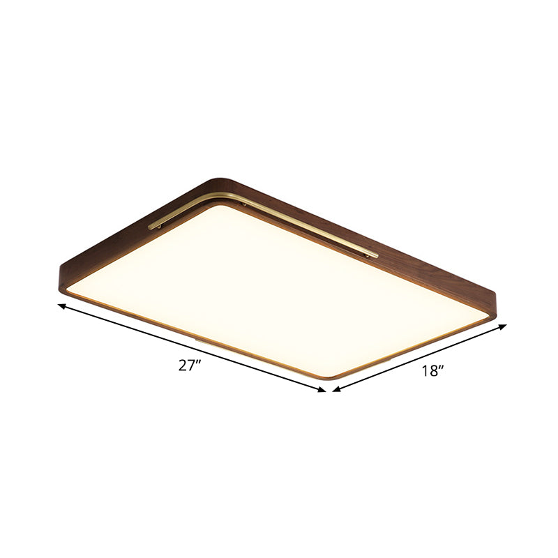 Contemporary LED Ceiling Light Brown Square/Rectangle Flush Mount Lighting with Wood Shade, 13"/19"/27" Long Clearhalo 'Ceiling Lights' 'Close To Ceiling Lights' 'Close to ceiling' 'Flush mount' Lighting' 1866176