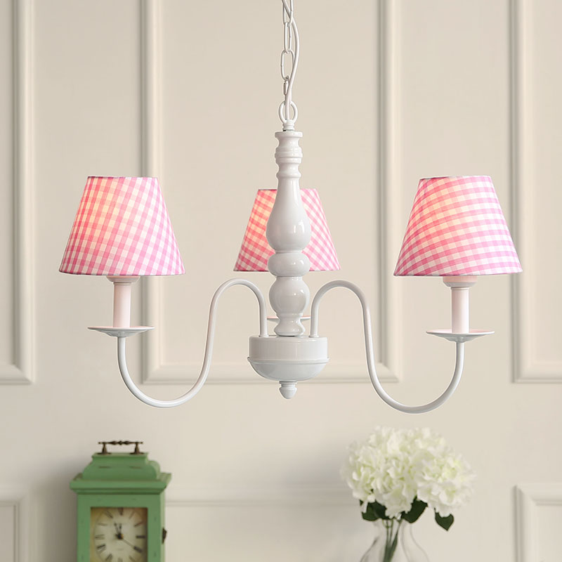 Restaurant Plaid Shade Suspension Light Fabric 3 Bulbs Nordic Stylish Kids Chandelier Pink Clearhalo 'Ceiling Lights' 'Chandeliers' Lighting' options 186618_65b7eae8-273d-4c48-a48b-e556256a8cb6