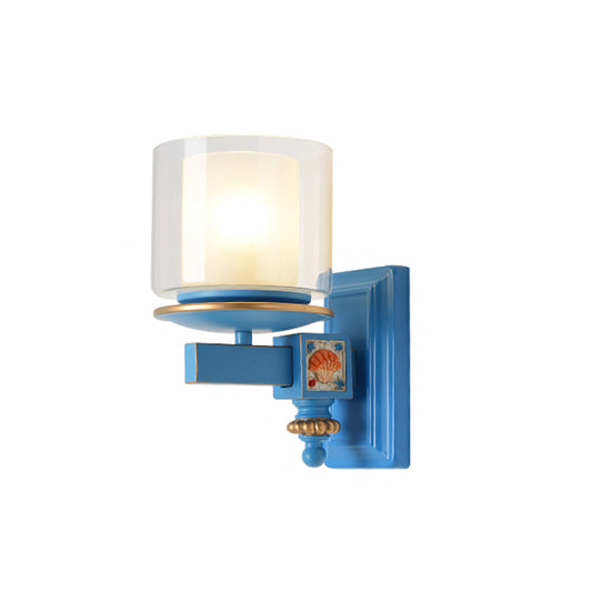 Dual Column Wall Mount Lamp Coastal Clear and Opal Glass Sky/Light Blue Wall Lighting with Resin Shell Deco Clearhalo 'Wall Lamps & Sconces' 'Wall Lights' Lighting' 1866195