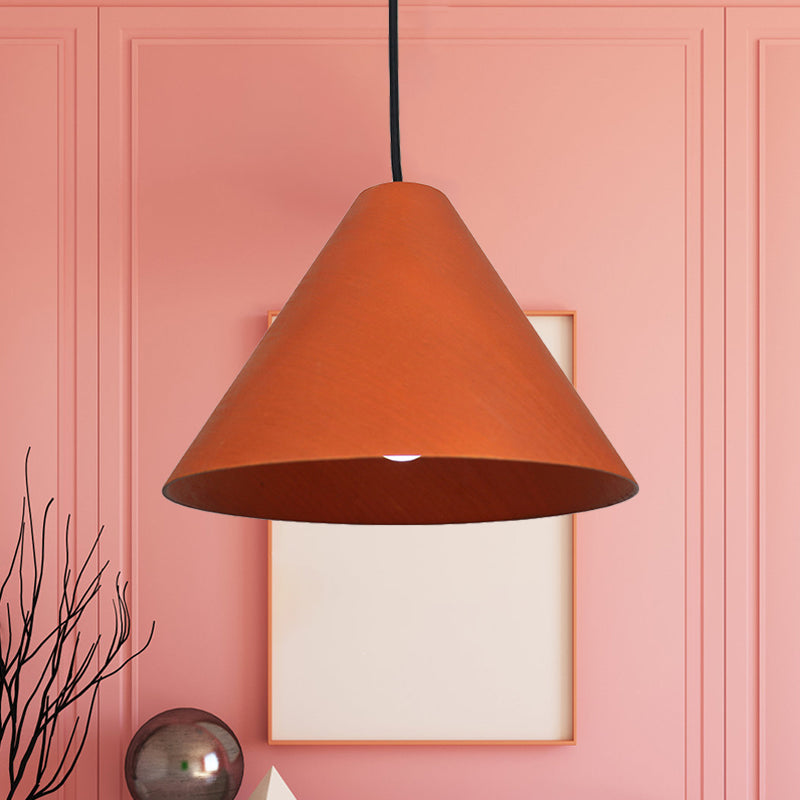 1 Head Cafe Suspension Lamp Rural Red/Beige Hanging Light Fixture with Conic Wood Shade, 10"/13" Wide Red Clearhalo 'Ceiling Lights' 'Modern Pendants' 'Modern' 'Pendant Lights' 'Pendants' Lighting' 1866220