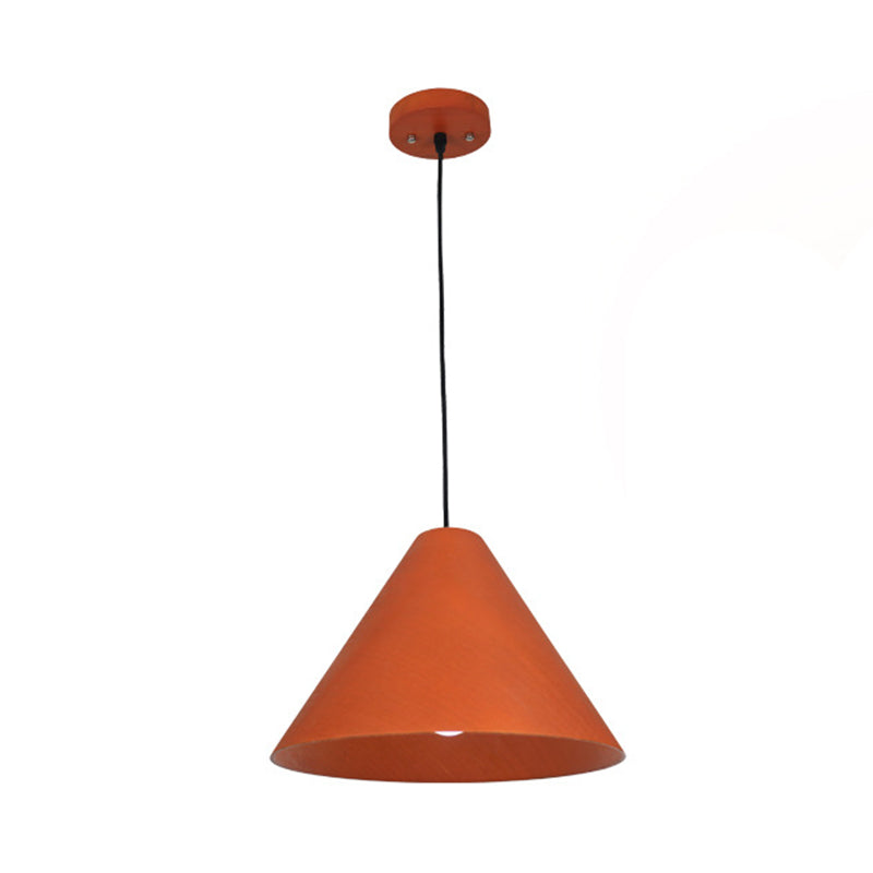1 Head Cafe Suspension Lamp Rural Red/Beige Hanging Light Fixture with Conic Wood Shade, 10"/13" Wide Clearhalo 'Ceiling Lights' 'Modern Pendants' 'Modern' 'Pendant Lights' 'Pendants' Lighting' 1866223